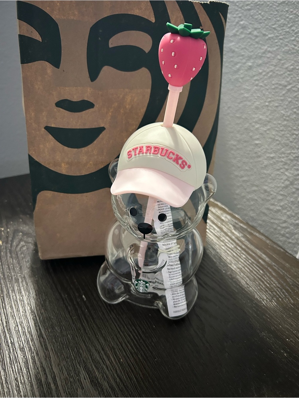 Starbucks Kids Pink & Cream Bear Cup with Strawberry Straw
